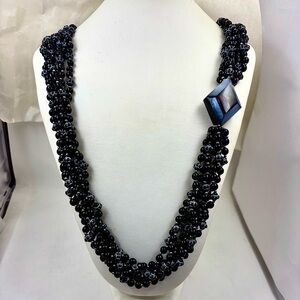 Vintage MIRIAM HASKELL Six Strand Black And White Bead Necklace